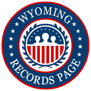 A red, white, and blue round logo with the words Wyoming Records Page