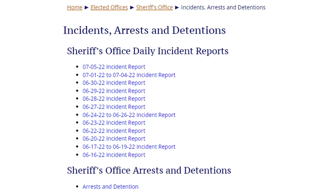 A county sheriff's incidents arrests and detention list in the the state of Wyoming.