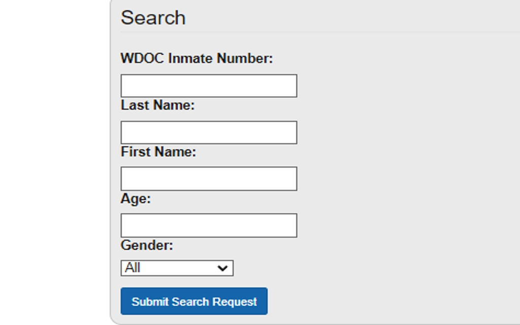 A screenshot of Wyoming's Department of corrections inmate locator tool.